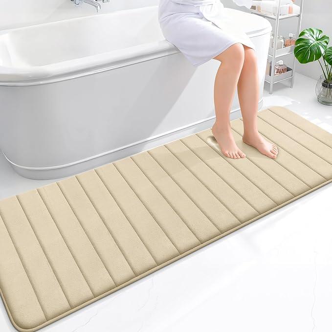 OLANLY Memory Foam Long Bathroom Rugs Runner 70x24, Super Soft Absorbent Bath Mat, Quick Dry, Machine Washable Shower Floor Rugs, Bathmat Carpet, Bathroom Home Decor Accessories, Beige - ModernBath