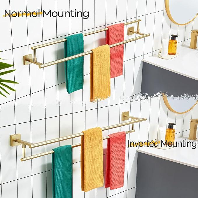 KOKOSIRI Bath Towel Bars 36-Inch Double Towel Rails Overlength Bathroom Racks for Cabinet Kitchen Brushed Gold Stainless Steel B5009BG-L36 - ModernBath