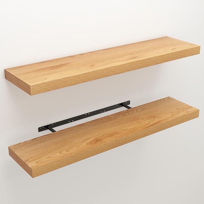 Floating Shelves for Wall, Wall Mounted Rustic Wood Shelves for Bathroom, Bedroom, Living Room, Kitchen, Hanging Shelf for Books/Storage/Room Decor (Oak, 40") - ModernBath