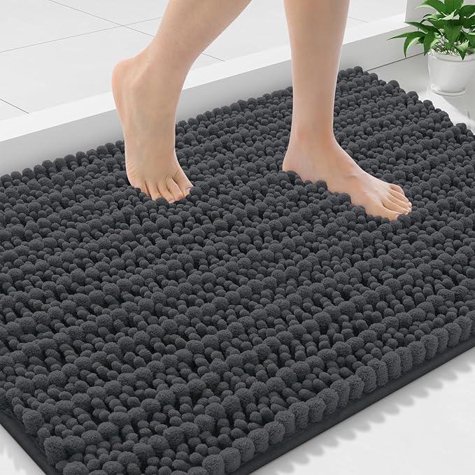 Smiry Bathroom Rugs Mat 36x24, Extra Soft Absorbent Chenille Bath Rugs, Non Slip Rubber Backing Machine Washable Quick Dry Bath Mats for Bathroom Floor, Tub, Shower, Home Decor Accessories, Dark Grey - ModernBath