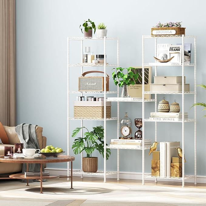 HOMEFORT 6-Shelving Unit, Adjustable Wire Shelving, Metal Wire Shelf Rack Organizer for Kitchen, Pantry, Closet, Bathroom, Laundry, White, 21" W x 11" D x 69" H - ModernBath