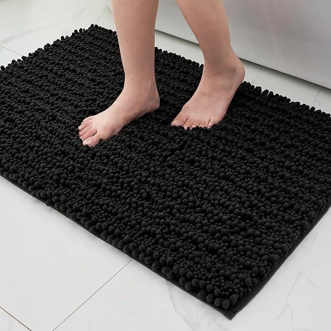 ILANGO Bathroom Rugs Black 32x20,Extra Soft Absorbent Chenille Bath Rugs,Thick Non-Slip Shaggy Bath Mat,Machine Washable Quick Dry Bath Mats for Bathroom Floor, Tub, Shower Accessories - ModernBath