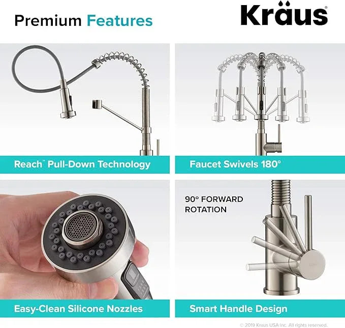 KRAUS Bolden Commercial Style 2-Function Single Handle Pull Down Kitchen Faucet in Spot-Free Stainless Steel, KPF-1610SFS - ModernBath