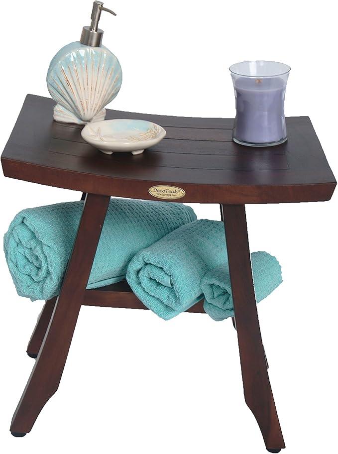 DecoTeak Teak Shower Bench – 18 Inch Waterproof Wooden Seat for Inside Shower Spa-Quality Shower Chair | Curved Seat for Adults | Non-Slip Feet | Holds Up to 250 lbs - ModernBath