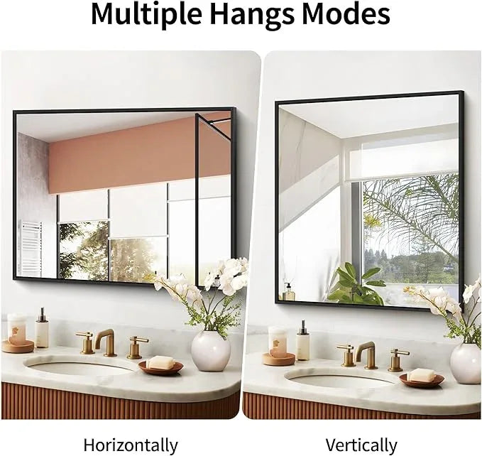 COFENY Black Bathroom Mirror for Wall, 30x36 Inch Rectangle With Metal Frame, Modern Vanity for Bathroom Living Room, Entryway Hangs Horizontal or Vertical - ModernBath
