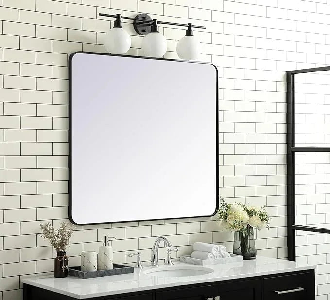 ARS Concepts Aura, Soft Corner Metal Rectangular Mirror 36X40 Inch in, Modern, Black - ModernBath