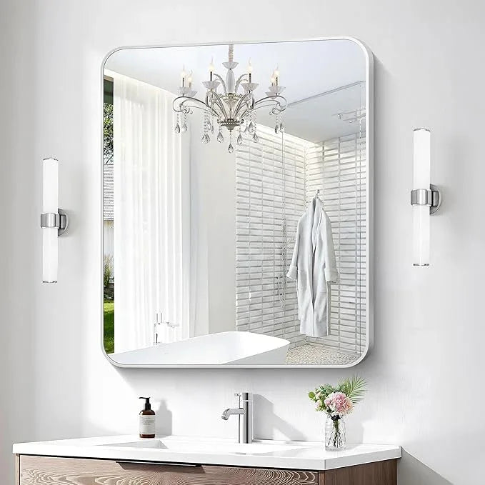 BONEWEI Silver Bathroom Mirror,30x36 inch Wall Mirror for Bathroom Wall Mounted,Rectangle Mirror for Bathroom Over Sink,Modern Frame Round Corner for Living Room,Bedroom Entryway,Horizontal/Vertical - ModernBath