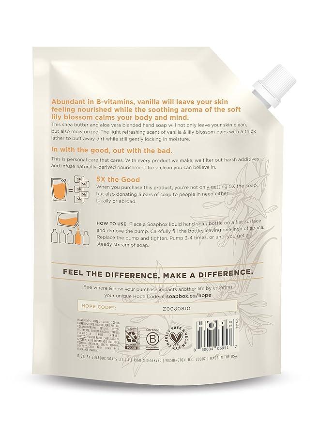 Soapbox Liquid Hand Soap Refill, Vanilla Bean, Gentle & Moisturizing Hand Wash for Kitchen and Bathroom, Vegan & Cruelty Free, 64oz Half Gallon Refill (Pack of 1) - ModernBath