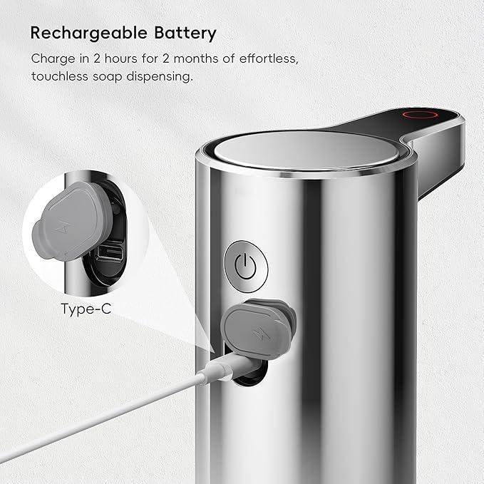 EKO Aroma 9 fl oz Automatic Liquid Soap Dispenser, Rechargeable & Water-Resistant for Kitchen and Bathroom with Adjustable Soap Dispensing Volume Control (Chrome Metallic) - ModernBath