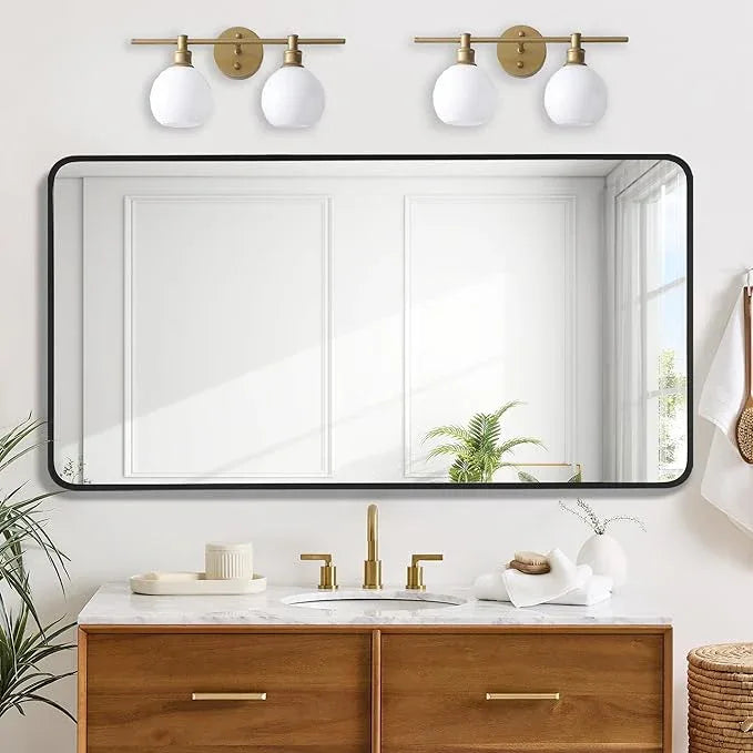 Bonverre 20x40 Inch Rectangle Bathroom Mirror with Black Metal Frame, Rounded Corner Rectangular Vanity Mirror for Wall, Modern Large for Bedroom, Living Room, Horizontal or Vertical - ModernBath
