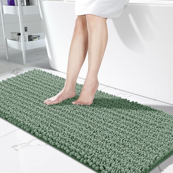 Yimobra Bathroom Runner Rug 60x24 Inch - Extra Long Non Slip Chenille Bath Mat, Soft & Absorbent, Machine Washable Shaggy Hallway Carpet for Vanity Tub Shower, Green Home Decor Accessories - ModernBath
