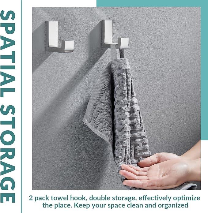APLusee Polished Chrome Towel Hook 2 Pack, 304 Stainless Steel Robe Hook, Wall Mounted - ModernBath