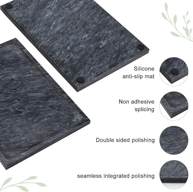 Real Luxurious Natural Black Marble Tray - 12x8 Inch Marble Vanity Tray for Perfume Display, Jewelry Organizer, Bathroom & Home Decor -Heavy Duty Non-Slip Stone Tray (Non-Resin/Non-Ceramic) - ModernBath