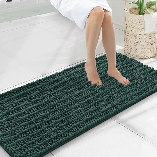 Smiry Bathroom Rugs Mat 47x20, Extra Soft Absorbent Chenille Bath Rugs, Non Slip Rubber Backing Machine Washable Quick Dry Bath Mats for Bathroom Floor, Tub, Shower, Home Decor Accessories, Green - ModernBath