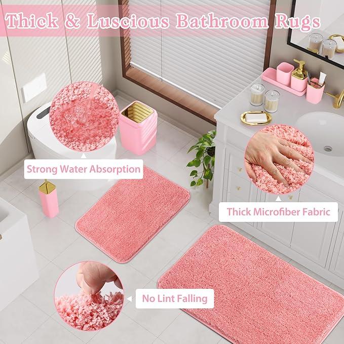 XLHOMO Bathroom Set - Pink Bathroom Sets with Shower Curtain and Rugs, 24PCS Shower Curtain Set with Hooks, Soap Dispenser, Soap Dish, Toilet Brush Holder and Trash Can for Housewarming - ModernBath