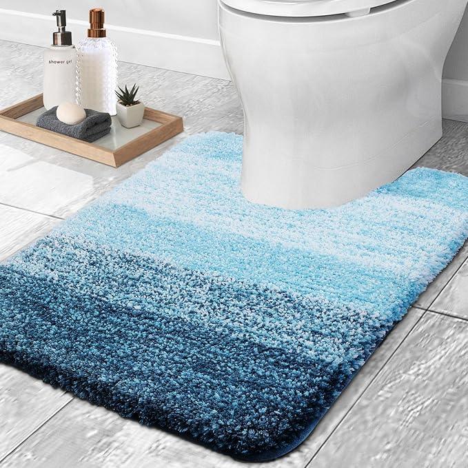OLANLY Luxury Toilet Rugs U-Shaped 24x20, Extra Soft and Absorbent Microfiber Bathroom Rugs, Non-Slip Plush Shaggy Bath Mat, Machine Wash Dry, Contour Bathroom Mats for Toilet Base, Peacock Blue - ModernBath