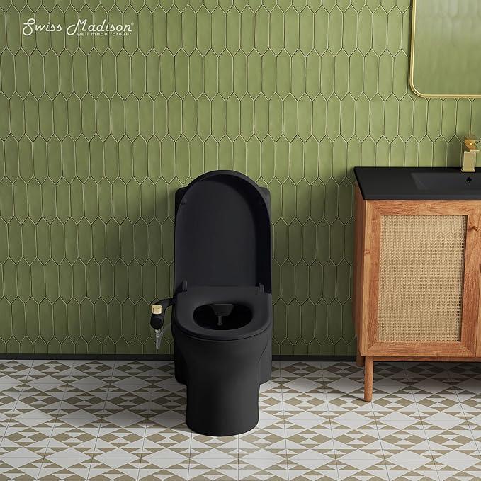 Swiss Madison Aqua Non-Electric Bidet Toilet Attachment in Glossy Black with Polished Gold Hardware - ModernBath