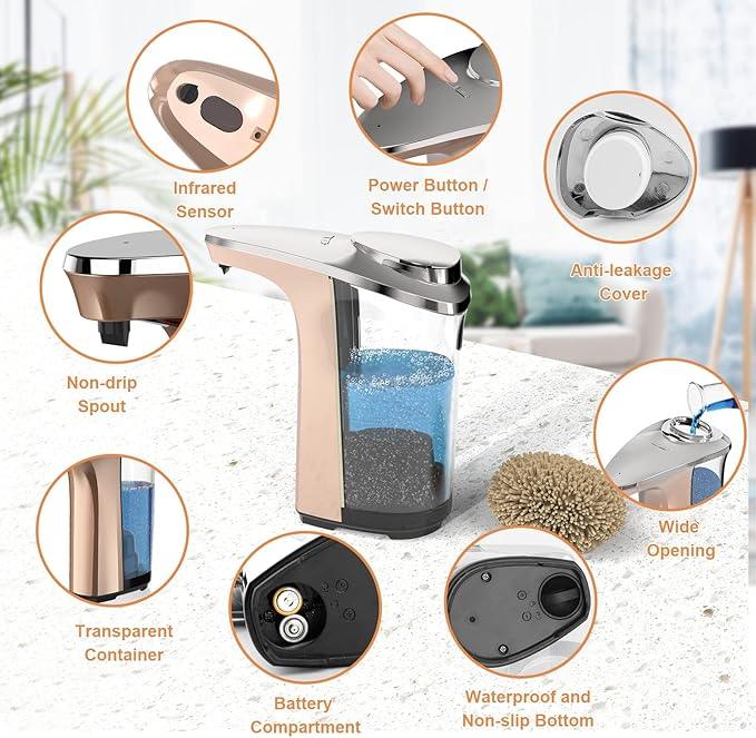 Automatic Soap Dispenser, PZOTRUF Touchless 17oz/500ml with Upgraded Infrared Sensor, 5 Adjustable Soap Dispensing Levels, Liquid Hand Soap Dispenser for Bathroom (Rose Gold) - ModernBath