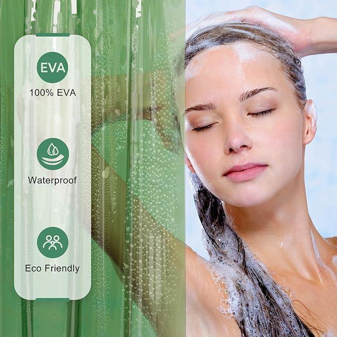 AmazerBath Long Shower Curtain Liner, 100% EVA Soft Clear Green Heavy Duty 78 inch Shower Curtain and Liner 2-in-1, 72x78 Plastic Bathroom Shower Curtain, 12 Rustproof Grommets & 3 Weighted Stones - ModernBath