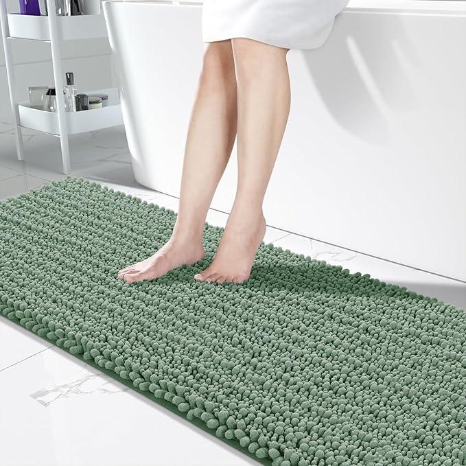 Yimobra Bathroom Runner Rug 70x24 Inch - Extra Long Non Slip Chenille Bath Mat, Soft & Absorbent, Machine Washable Shaggy Hallway Carpet for Vanity Tub Shower, Green Home Decor Accessories - ModernBath