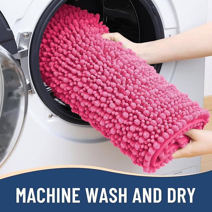 Arotive Luxury Chenille Bathroom Rug Mat, Extra Soft Thick Absorbent Shaggy Bath Rugs, Non-Slip Machine Wash Dry, Plush Bath Mats for Bathroom, Shower and Tub, 30x17, Deep Pink - ModernBath