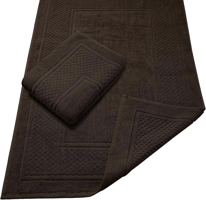 Avalon Towels Brown Bath Mat - 100% Cotton Set of 2 Absorbent Bathmat - Bathroom Mats Quick Dry Bath Mats for Bathrooms (22x34 Inches) - ModernBath