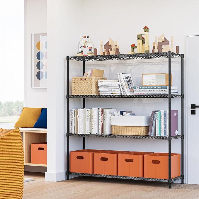 4 Tiers Storage Shelves Load 2640LBS, Metal Shelving Wire Metal Shelving Unit Shelves for Storage Adjustable Garage Shelving for Pantry Kitchen Garage Black 17.7" D x 59.1" W x 70.4" H - ModernBath