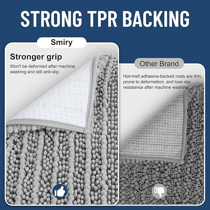 Smiry Bathroom Rugs Mat 30x20, Extra Soft Absorbent Chenille Bath Rugs, Non Slip Rubber Backing Machine Washable Quick Dry Bath Mats for Bathroom Floor, Tub, Shower, Home Decor Accessories, Light Grey - ModernBath
