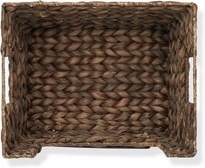 Casafield Set of 2 Water Hyacinth Pantry Baskets with Handles, Chalkboard Labels, and Marker - Espresso, Wide Woven Storage Bin Organizers for Kitchen Shelves - ModernBath