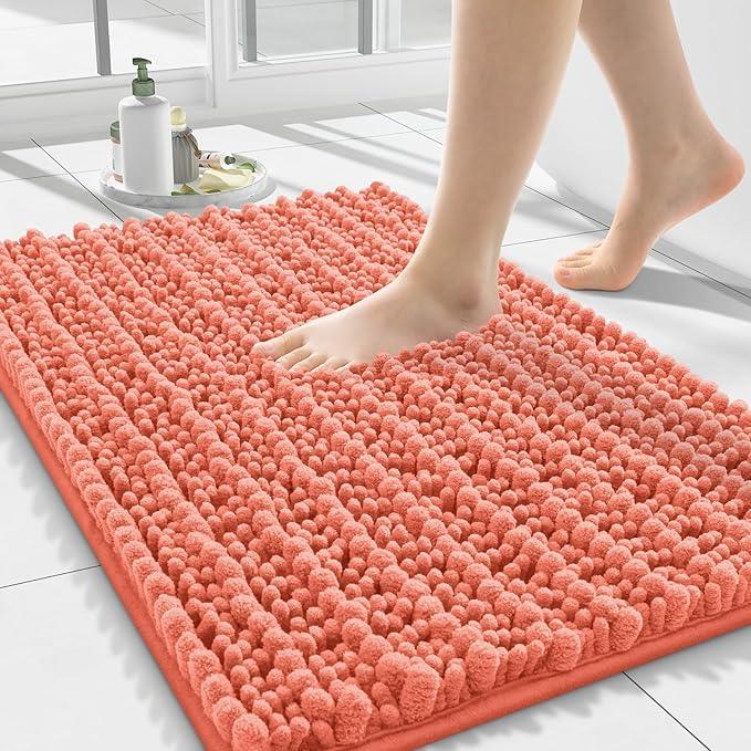 Smiry Bathroom Rugs Mat 24x16, Extra Soft Absorbent Chenille Bath Rugs, Non Slip Rubber Backing Machine Washable Quick Dry Bath Mats for Bathroom Floor, Tub, Shower, Home Decor Accessories, Coral - ModernBath