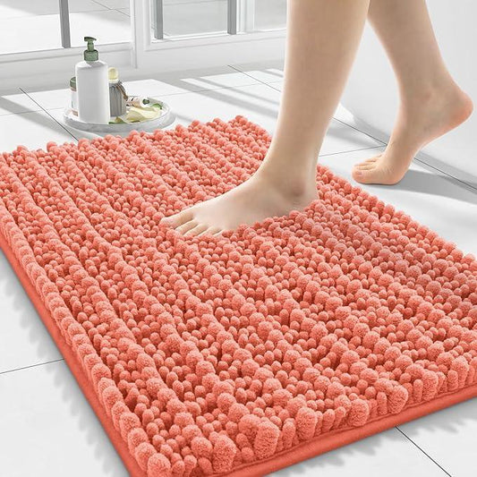 Smiry Bathroom Rugs Mat 24x16, Extra Soft Absorbent Chenille Bath Rugs, Non Slip Rubber Backing Machine Washable Quick Dry Bath Mats for Bathroom Floor, Tub, Shower, Home Decor Accessories, Coral - ModernBath