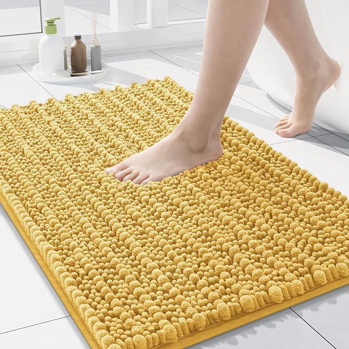 Arotive Luxury Chenille Bathroom Rug Mat, Extra Soft Thick Absorbent Shaggy Bath Rugs, Non-Slip Machine Wash Dry, Plush Bath Mats for Bathroom, Shower and Tub, 24x16, Yellow - ModernBath