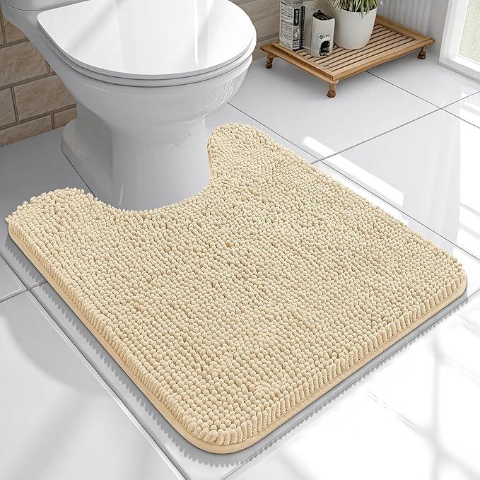 OLANLY Toilet Rugs U-Shaped 20x20, Extra Soft Absorbent Chenille Contour Bathroom Rugs for Toilet, Dry Quickly, Machine Washable, Non-Slip Bath Mat, Beige - ModernBath