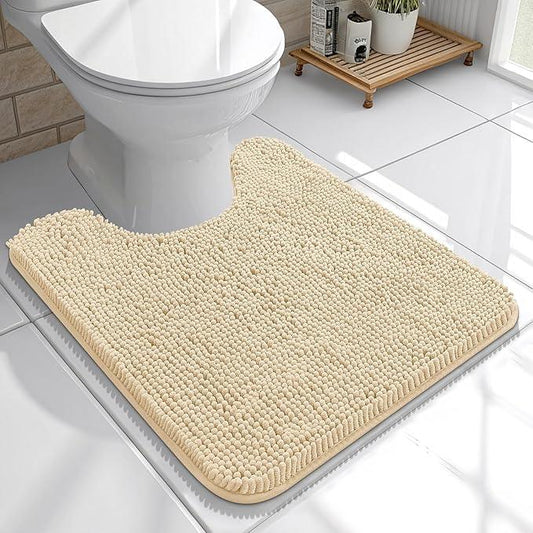 OLANLY Toilet Rugs U-Shaped 20x20, Extra Soft Absorbent Chenille Contour Bathroom Rugs for Toilet, Dry Quickly, Machine Washable, Non-Slip Bath Mat, Beige - ModernBath