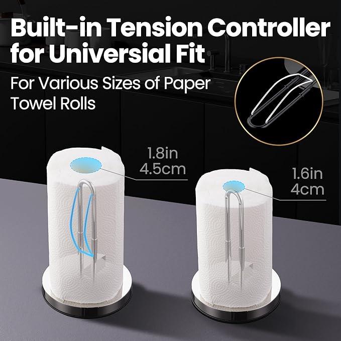 Single Hand Tear Paper Towel Holder, Anti-Slip Kitchen Towels Stand, Adjustable for Various Roll Sizes, Super Space Saver Foldable Stainless Steel Hand Towel Holder, Heavy Duty with 5-Year Warranty - ModernBath