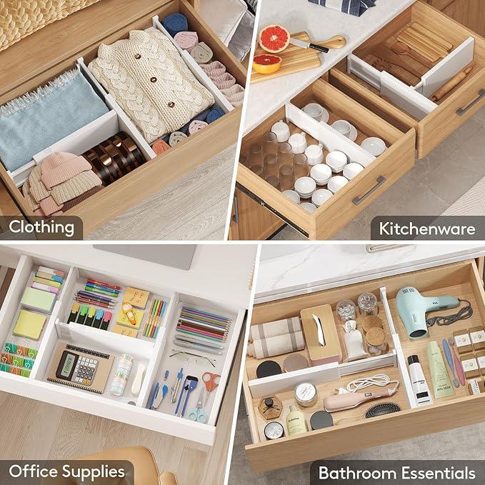Lifewit 4 Pack Drawer Dividers Plastic 5" High, 13.5-22" Adjustable Drawer Organizers for Clothes, Expandable Dresser Separators in Bedroom/Bathroom/Kitchen/Fridge/Office Organization and Storage - ModernBath