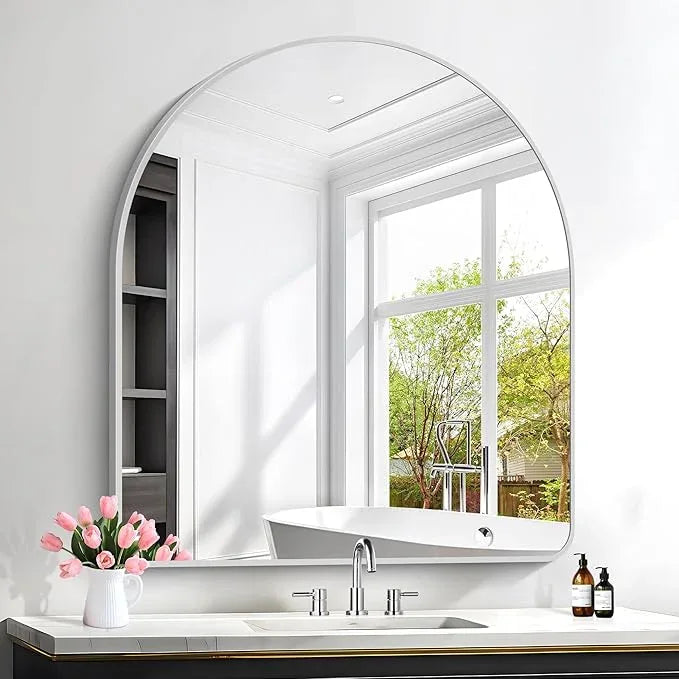 FORBATH Large Arched Wall Mirror 40x36 Inch, Silver Arch Bathroom Mirror with Aluminum Frame, Arched Mirror for Dresser, Fireplace,Entryway,Home Decor,Hanging or Leaning Against Wall - ModernBath