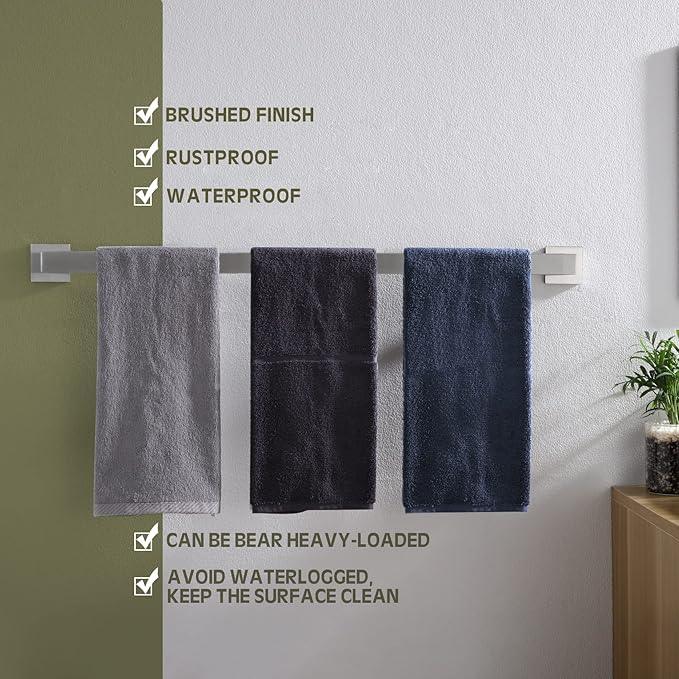 KOKOSIRI 32-Inch Single Towel Bar, Bathroom Kitchen Towel Holder, Wall Mounted T-304 Stainless Steel Towel Rack 2 Pack, Brushed Nickel, B4003BR-L32-P2 - ModernBath