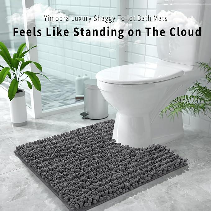 Yimobra Toilet Rug U Shaped Washable 24x24 Inch - Ultra Soft Absorbent Chenille Bath Rugs for Toilet, Quick Dry & Machine Washable, Non Slip Contour Bathroom Mat, Dark Gray - ModernBath