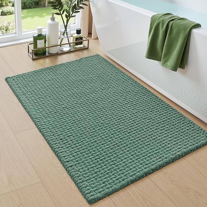 DEXI Bathroom Rugs 24x36, Non Slip Washable Bath Mat, Absorbent Chenille Bathmat, Ultra Soft Thick Carpet for Tub Shower Floor, Green - ModernBath