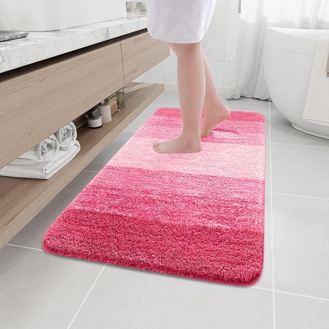 Arotive Microfiber Bathroom Rugs, Shaggy Soft and Absorbent Bath Rug, Non-Slip, Thick Plush Machine Washable Dry Bath Mats for Bathroom, Tub and Shower, 44x24, Pink, Rectangular - ModernBath