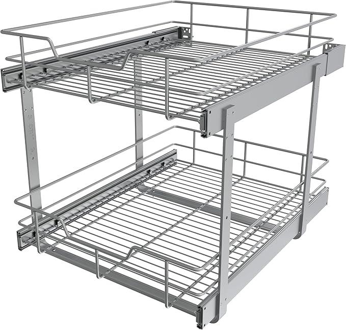 2 Tier Pull Out Cabinet Organizer 18" W X 22" D, Slide Out Drawers For Kitchen Cabinets, Pull Out Drawers For Cabinets Capacity Heavy Duty Caddy, Cabinet Pullout Shelves Chrome-Plated,Bathroom Pantry - ModernBath
