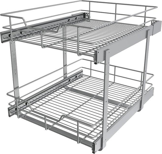 2 Tier Pull Out Cabinet Organizer 18" W X 22" D, Slide Out Drawers For Kitchen Cabinets, Pull Out Drawers For Cabinets Capacity Heavy Duty Caddy, Cabinet Pullout Shelves Chrome-Plated,Bathroom Pantry - ModernBath