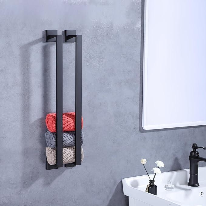 LANC 2 Pack Bath Towel Bars Matte Black 24-Inch Bathroom Towel Rail Square Towel Racks Kitchen Towel Holders Stainless Steel Wall Mount Towel Hanger Towel Rods,A8804-6MB - ModernBath