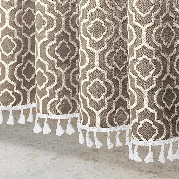 MitoVilla Taupe Farmhouse Shower Curtain Set 72 x 78, Boho 78 inch Long Cotton Tassel Fabric Shower Curtain Set for Fall Cottagecore French Rustic Bathroom Decor - ModernBath