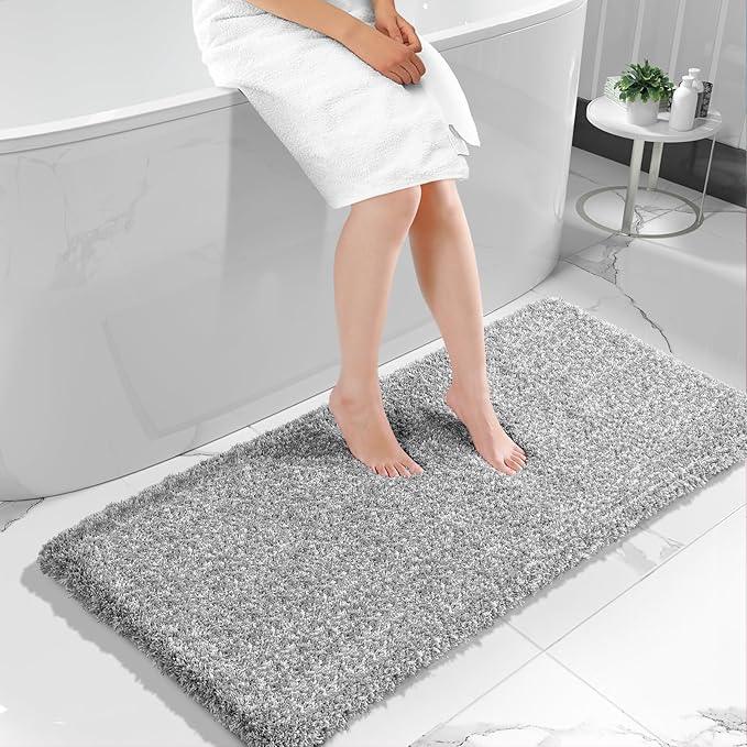 Yimobra Luxury Bathroom Rugs, Fluffy Bath Mats, Non Slip, Water Absorbent Microfiber, Machine Washable, Plush Runner Shower Rugs, Thick Matts for Bathroom Floor&Tub, 60"x 24", Light Gray and White - ModernBath