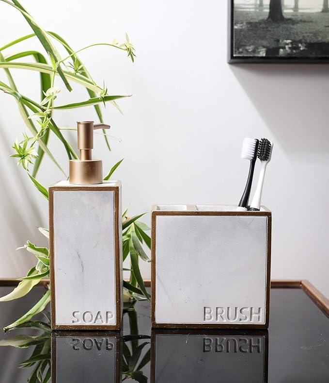 Hymmah Bathroom Accessories Set,Toothbrush Holder,Farmhouse Bathroom Decor,4 Pcs Resin Gift Set Apartment Necessities, Contain Toothbrush Cup,Soap Dispenser,Soap Dish,Tumbler - ModernBath