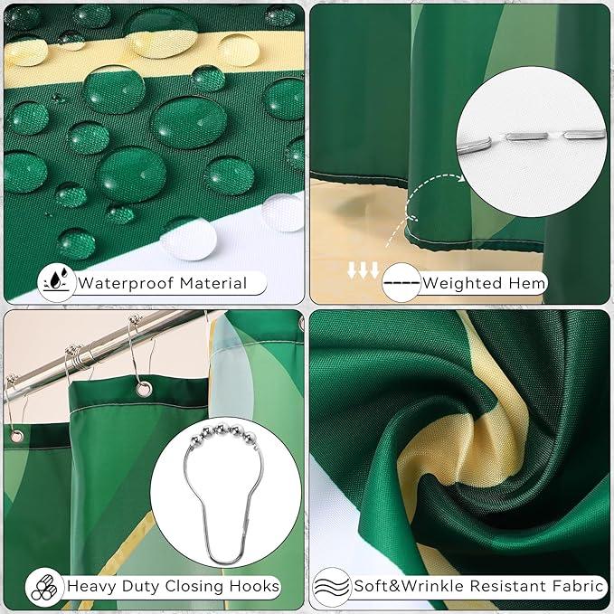 XLHOMO Bathroom Set - Green and Gold Bathroom Accessories, Bathroom Sets with Shower Curtain and Rugs, Green Shower Curtain Set with Bathroom Trash Can, Soap Dispenser, Soap Dish for Home Decor - ModernBath