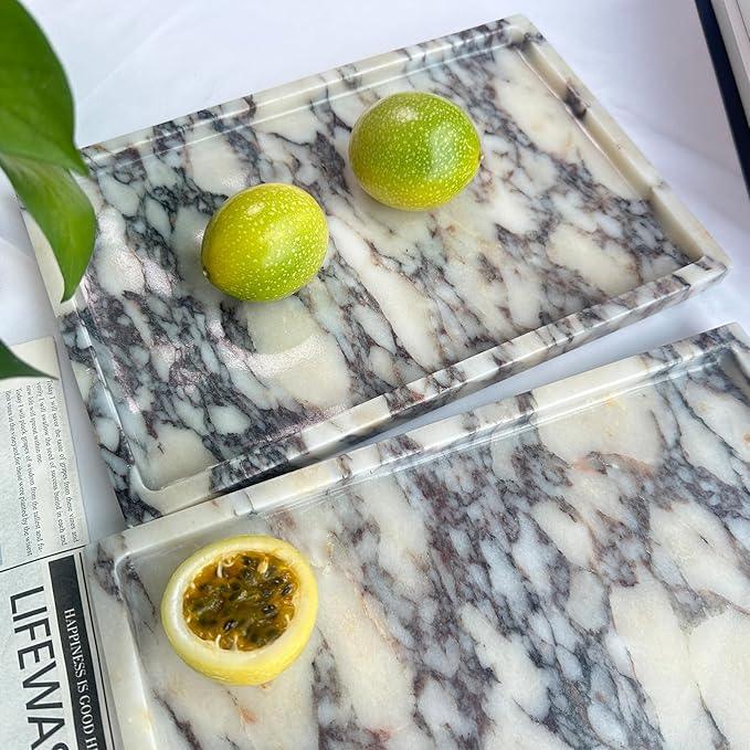 GHYFGD Real Natural Marble Tray Genuine Calcutta Viola Marble Stone Tray for Bathroom/Kitchen Counter (Calacatta Viola, 12" x 8") - ModernBath