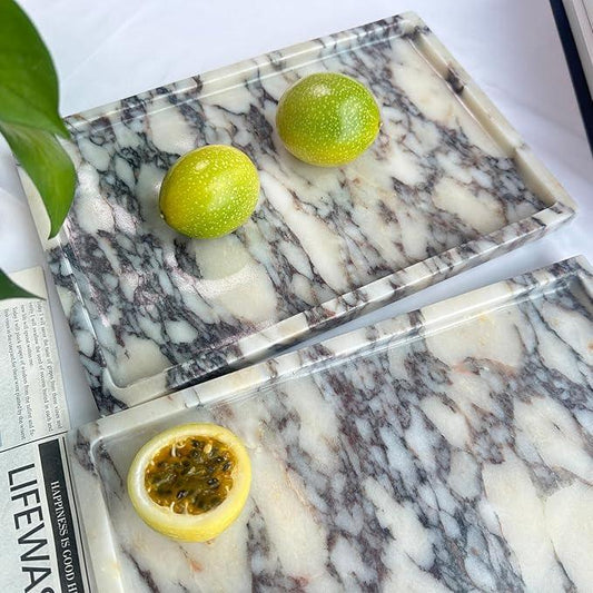 GHYFGD Real Natural Marble Tray Genuine Calcutta Viola Marble Stone Tray for Bathroom/Kitchen Counter (Calacatta Viola, 12" x 8") - ModernBath